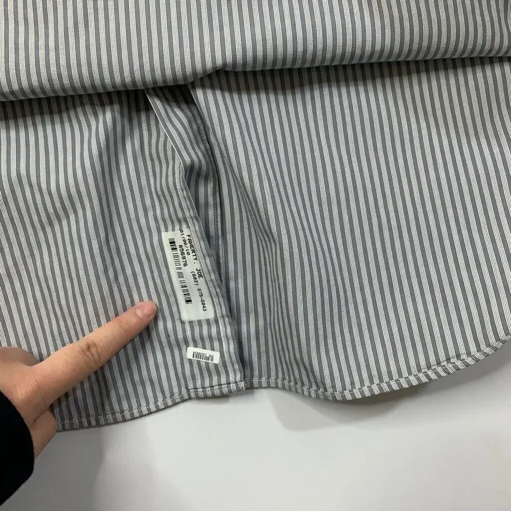 J Crew Shirt Mens XL Gray White Cotton 80s 2Ply Haberdashery Striped Button Down